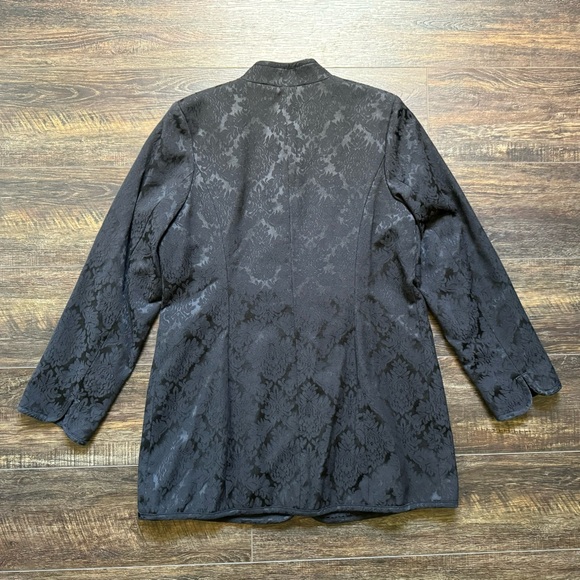 Vintage Victor Costa Occasion Long Black Brocade Jacket Coat Blazer M Medium - Picture 7 of 10